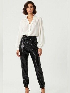 Trouve Sequin Black Jogger Pants